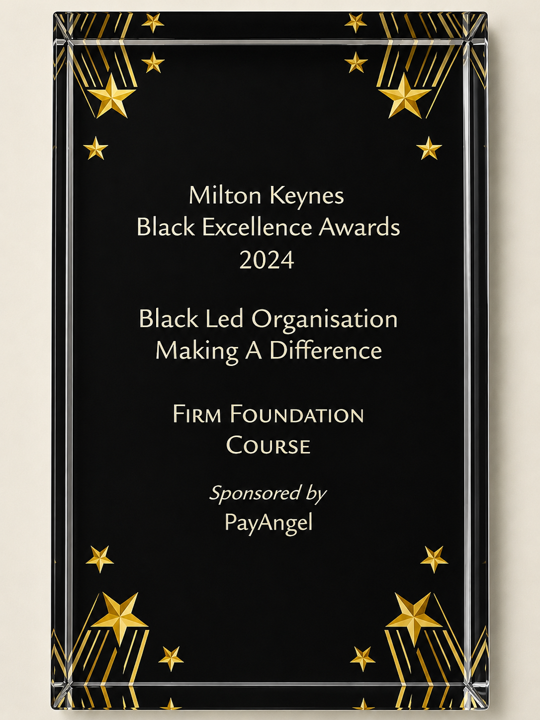 Milton Keynes Black Excellence Awards 2024 trophy awarded to Firm Foundation Course