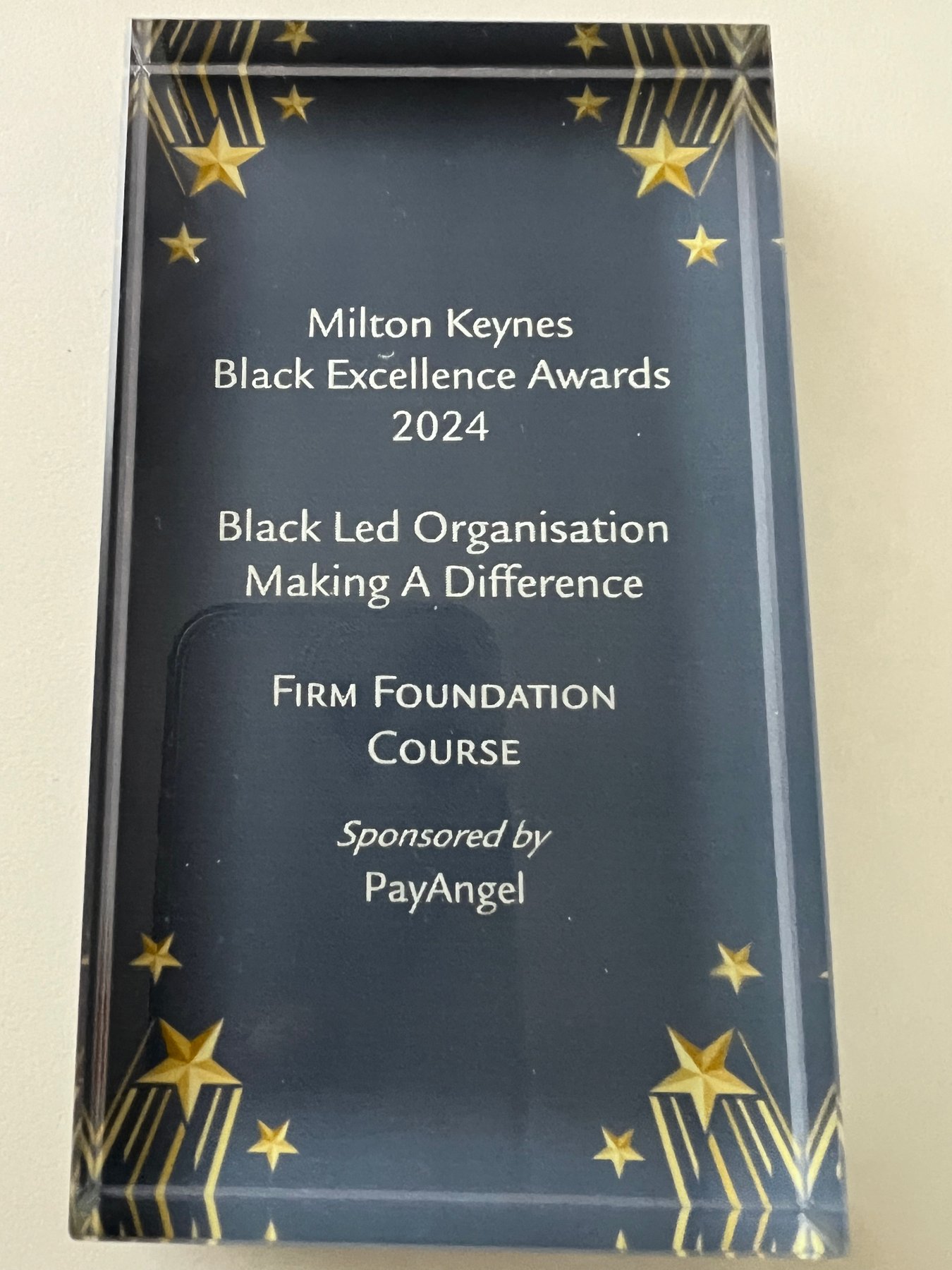 Milton Keynes Black Excellence Awards 2024 trophy awarded to Firm Foundation Course
